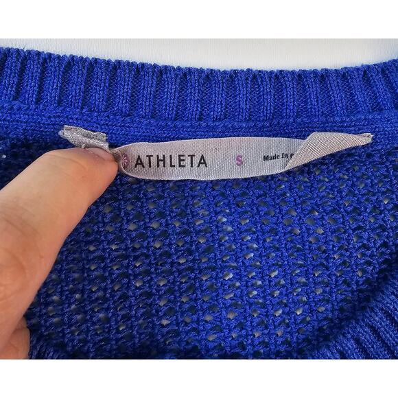 Athleta sz small mesh net see through layering full zip sweater blue EUC active - Picture 6 of 8